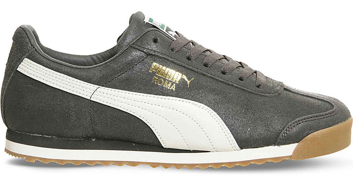 PUMA Roma Distressed Leather Trainers in Gray Lyst